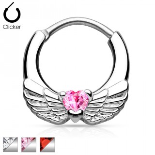 Piercing septum argent� � ailes d'ange avec coeur de zirconium