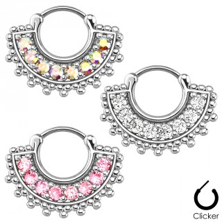Piercing septum argent� et serti � clip style �ventail