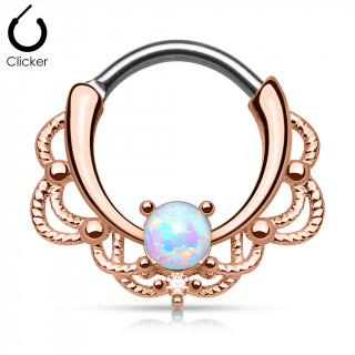 Piercing septum cuivr� � design cordage sertie d'une Opale blanche