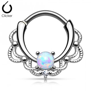 Piercing septum � design cordage sertie d'une Opale blanche
