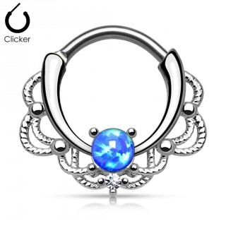 Piercing septum � design cordage sertie d'une Opale bleue