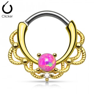 Piercing septum dor� � design cordage sertie d'une Opale rose
