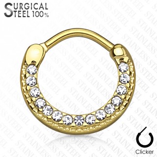 Piercing septum dor� en acier constell� de cristaux