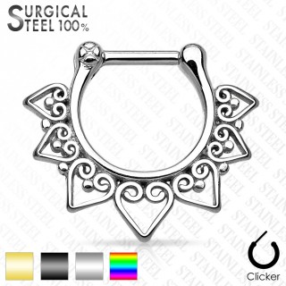 Piercing septum en acier � coeurs perl�s