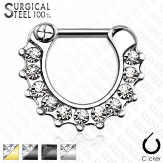 Piercing septum en acier pav� de strass � bords dentell�s