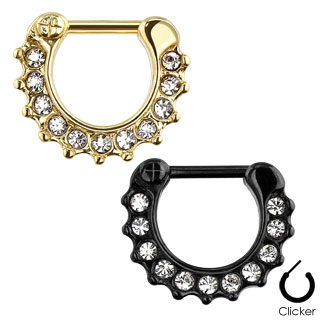 Piercing septum en acier plaqu� IP � clip avec contours pav� de strass