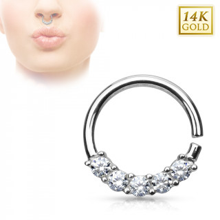 Piercing septum en or blanc 14 carats � quintet de zirconiums