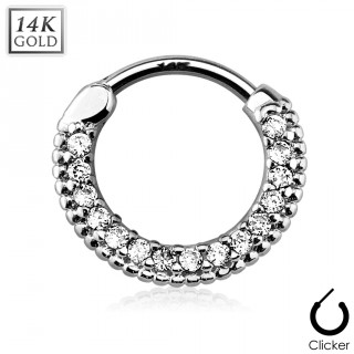 Piercing septum en or blanc 14 carats cercl� de strass � bords perl�s