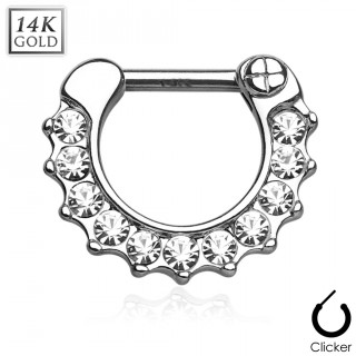 Piercing septum en or blanc 14 carats � contours dentel�s pav� de zirconiums