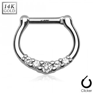 Piercing septum en or blanc 14 carats en forme de Harpe pav�e Zirconium