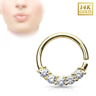 Piercing septum en or jaune 14 carats � quintet de zirconiums