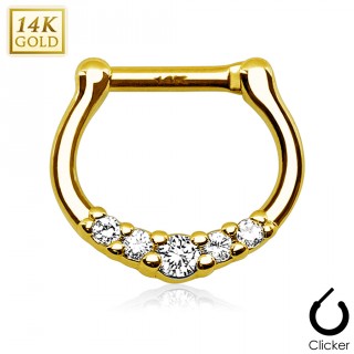 Piercing septum en or jaune 14 carats en forme de Harpe pav�e Zirconium