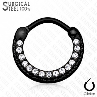 Piercing septum noir en acier constell� de cristaux