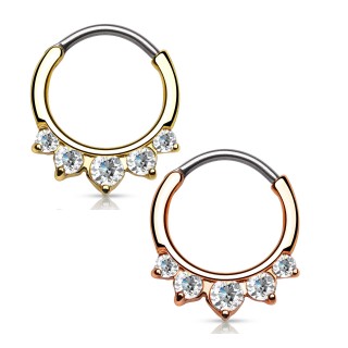 Piercing septum plaqu� IP serti de 5 pierres irr�guli�res