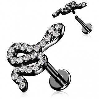 Piercing serpent Noir pav� de strass (l�vre, h�lix, flat...)