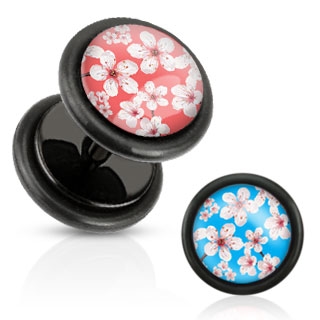 Piercing style faux plug � fleurs de cerisiers