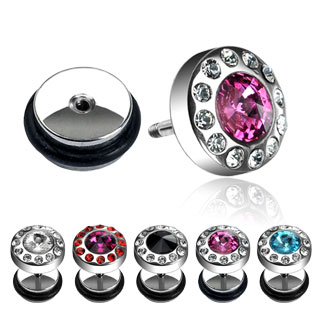 Piercing style faux plug acier aur�ol� de strass