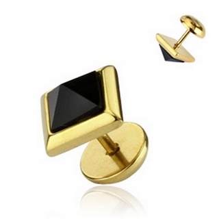 Piercing style faux plug dor� � pyramide Onyx