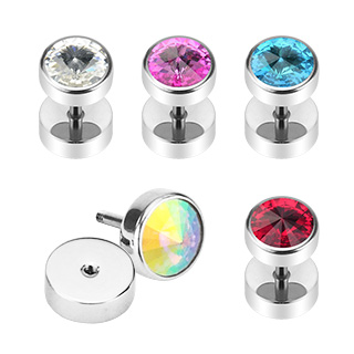 Piercing style faux plug en acier � cristal enchass�