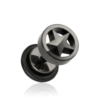 Piercing style faux plug noir anodis� titane � �toile cercl�e