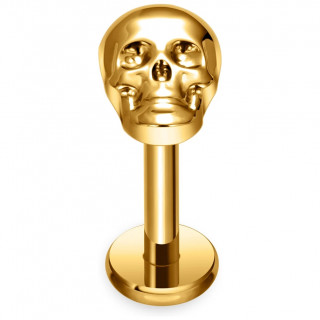 Piercing t�te de mort en Titane dor� � filetage interne (l�vre et oreille)