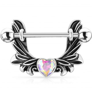 Piercing t�ton � ailes d'ange vintages et coeur aurore bor�ale