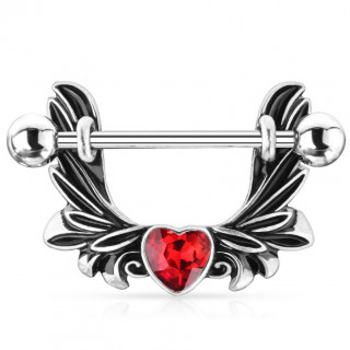 Piercing t�ton � ailes d'ange vintages et coeur rouge