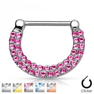 Piercing t�ton � arc avec double rang�e de strass