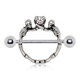 Piercing t�ton � bouclier squelettes