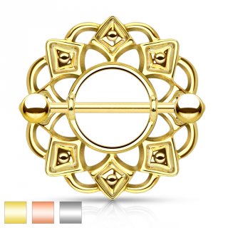 Piercing t�ton � bouclier tribal perl�