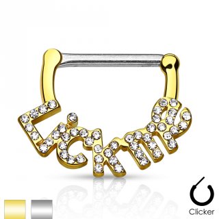 Piercing t�ton � clips en arc � monogramme "Lick Me"