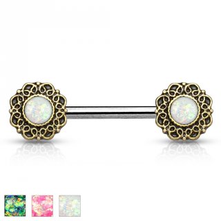 Piercing t�ton � couronnes de coeurs avec Opales