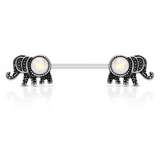 Piercing t�ton � duo d'�l�phants � opales blanches