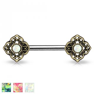 Piercing t�ton � fleurs tribales avec Opales