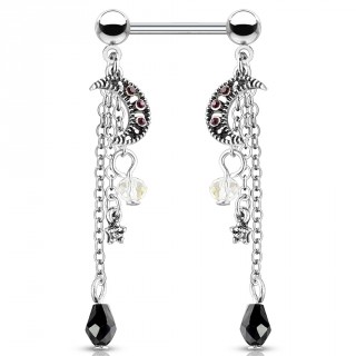 Piercing t�ton � pendentifs lunes et �toiles