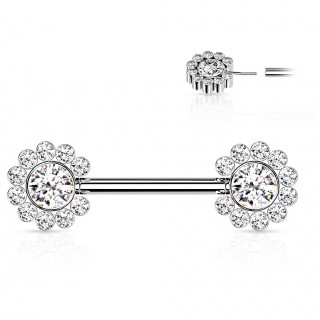 Piercing t�ton acier push-in � fleurs de strass