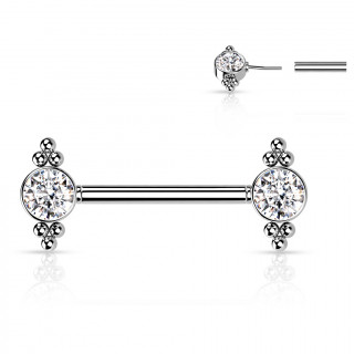 Piercing t�ton acier push-in � strass et triangles de perles