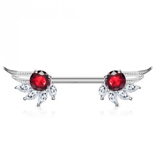 Piercing t�ton ailes d'ange majestueuses � strass clairs et rouge