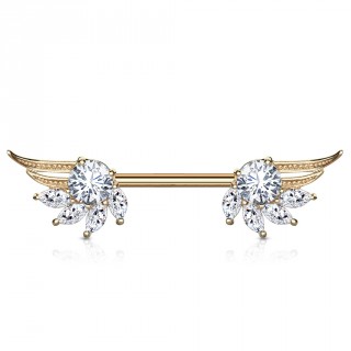 Piercing t�ton ailes d'ange majestueuses � strass - Cuivr�