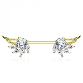 Piercing t�ton ailes d'ange majestueuses � strass - Dor�