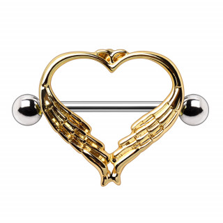 Piercing t�ton � ailes dor�es en coeur