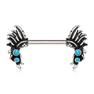 Piercing t�ton � ailes d'oiseau noircies � bulles bleues