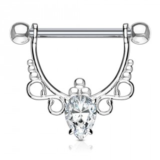 Piercing t�ton � arc avec symboles infini et pierre taill�e en poire