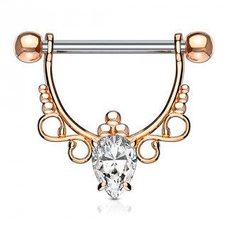 Piercing t�ton � arc cuivr� avec symboles infini et pierre taill�e en poire