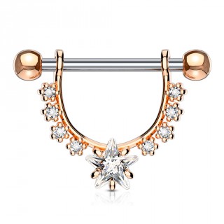 Piercing t�ton � arc cuivr� fleuri et �toile strass