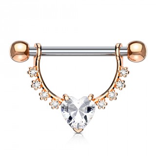 Piercing t�ton � arc cuivr� fleuri et gros coeur strass