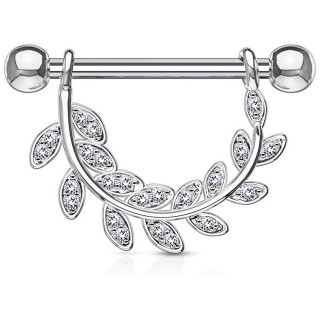 Piercing t�ton arc de feuilles pav� de strass