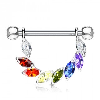 Piercing t�ton � arc de pierres arc en ciel taill�es en marquises