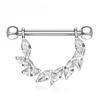 Piercing t�ton � arc de pierres claires taill�es en marquises