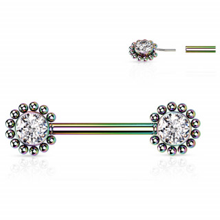 Piercing t�ton Arc en ciel push-in � fleurs strass perl�es